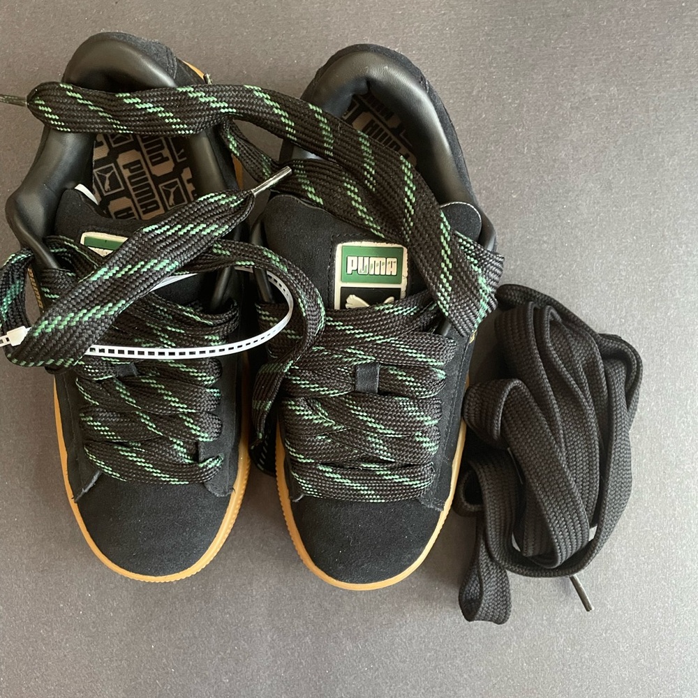 Puma Suede XL Black Sneakers with Green Accents
